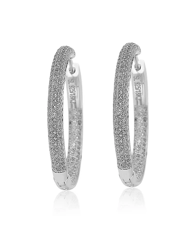 Suzy Levian Sterling Silver Cubic Zirconia Pave Round Classic Hoop Earrings