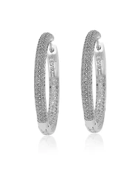 Suzy Levian Sterling Silver Cubic Zirconia Pave Round Classic Hoop Earrings