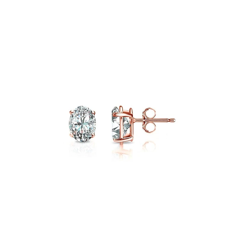 Suzy Levian Sterling Silver Cubic Zirconia Oval-Cut Classic Stud Earrings