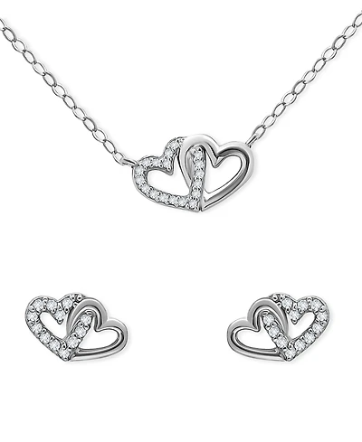 Giani Bernini 2-Pc. Set Cubic Zirconia Double Heart Pendant Necklace & Matching Stud Earrings in 18k Gold-Plated Sterling Silver, Created for Macy's