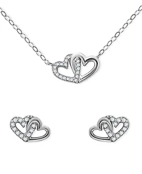 Giani Bernini 2-Pc. Set Cubic Zirconia Double Heart Pendant Necklace & Matching Stud Earrings in 18k Gold-Plated Sterling Silver, Created for Macy's