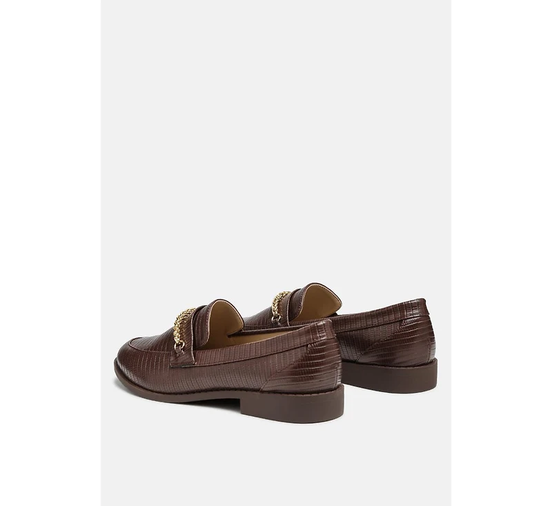 vouse low block loafers adorned with golden chain