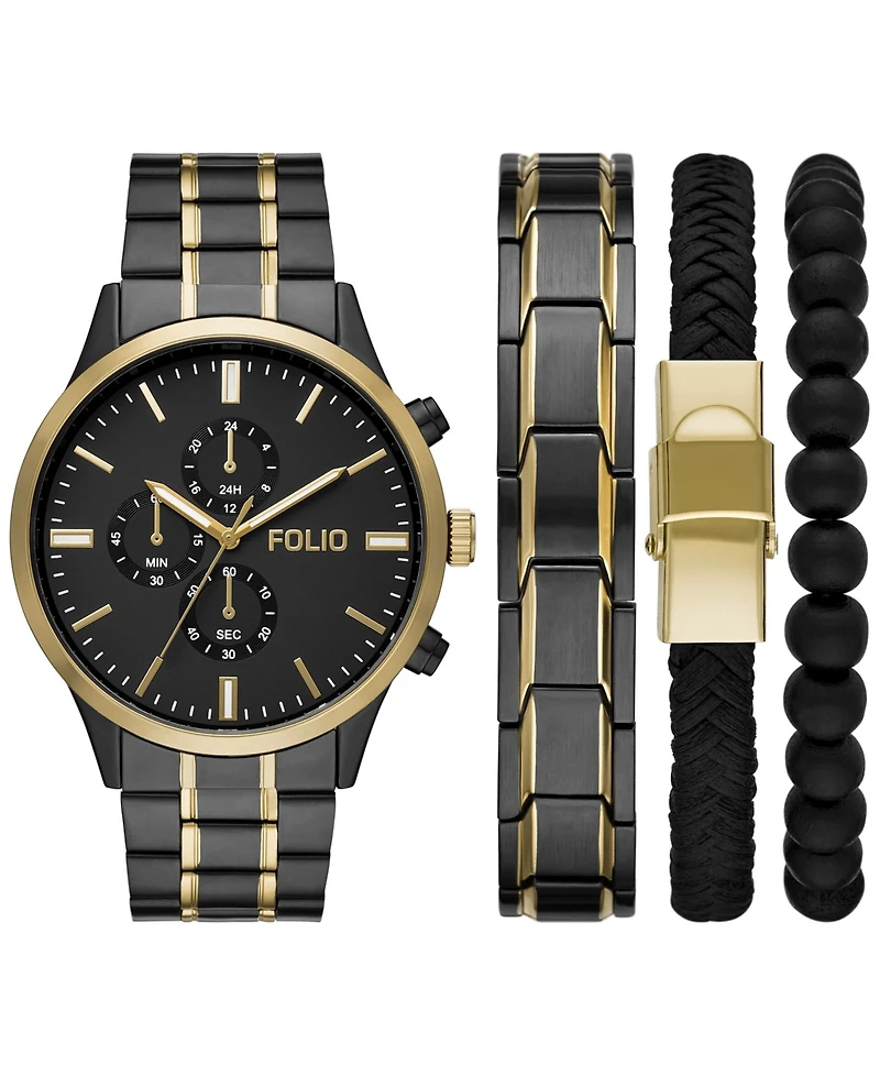Folio Men's Three Hand Gunmetal Alloy Watch 46mm Gift Set
