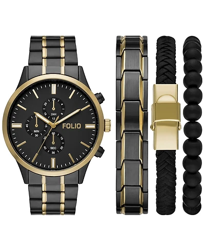Folio Men's Three Hand Gunmetal Alloy Watch 46mm Gift Set