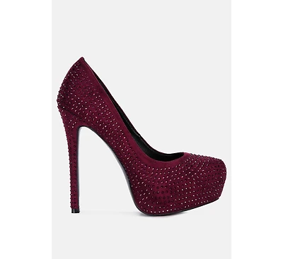 clarisse diamante faux suede high heeled pumps