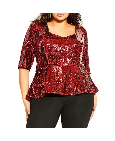 City Chic Plus Sequin Puff Top