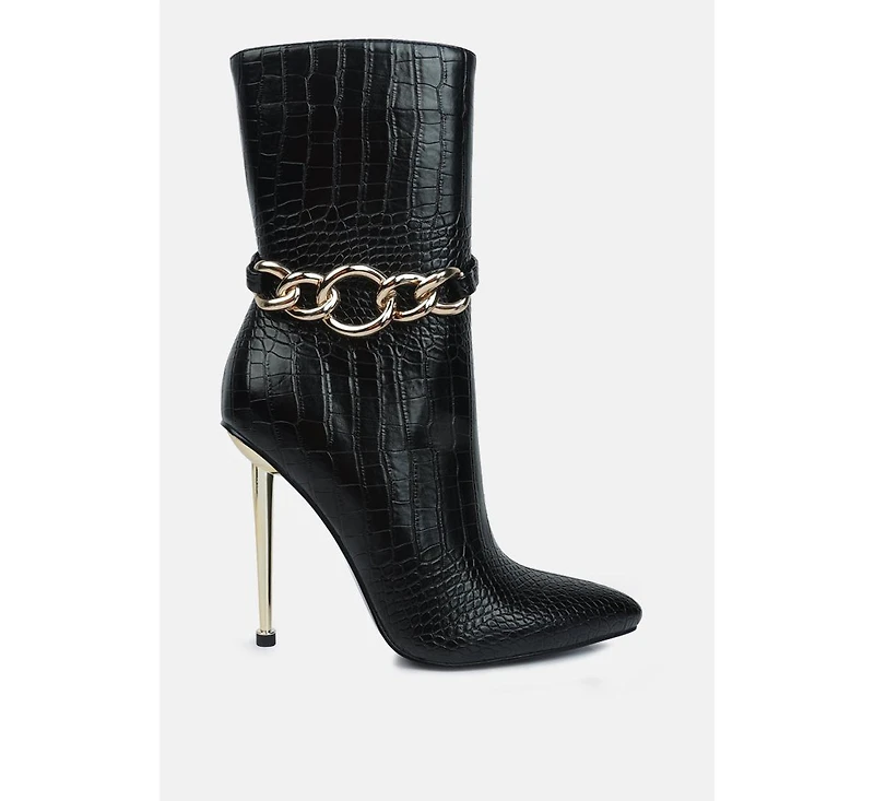 nicole croc patterned high heeled boots