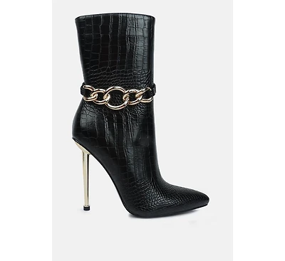 nicole croc patterned high heeled boots