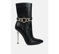 nicole croc patterned high heeled boots