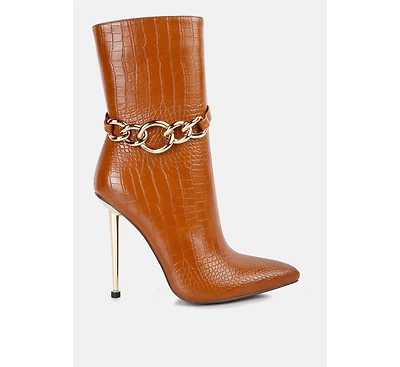 nicole croc patterned high heeled boots