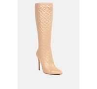 Tinkles Embossed High Heeled Calf Boots