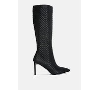 Prinkles Quilted Italian Block Heel Calf Boots