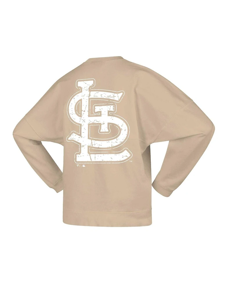 Women's Fanatics Tan Distressed St. Louis Cardinals Branded Fleece Pullover Sweatshirt