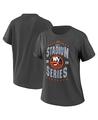Women's Wear by Erin Andrews Charcoal New York Islanders 2024 Nhl Stadium Series Boyfriend T-shirt