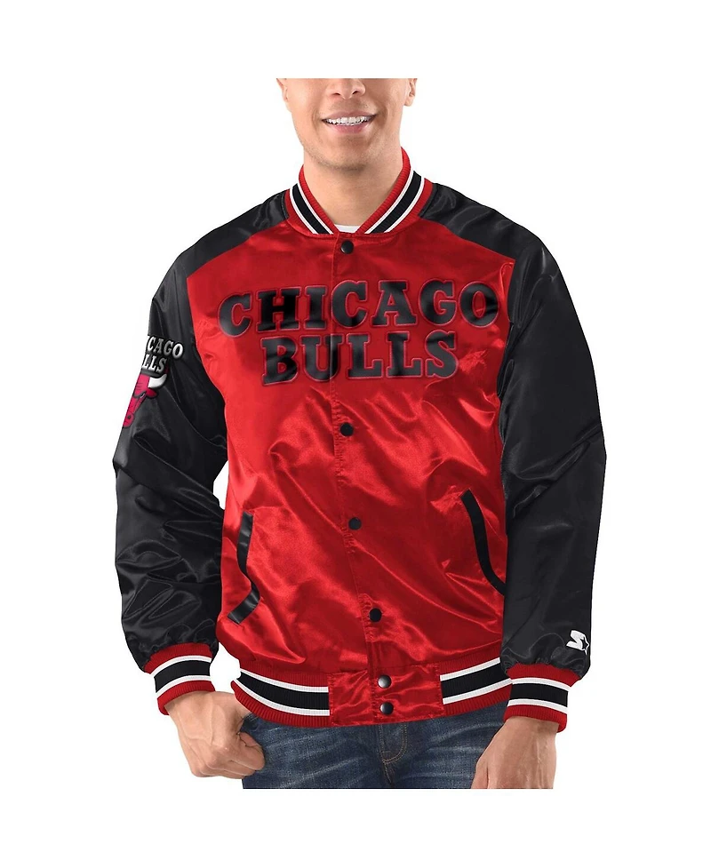 Men's Starter Red, Black Chicago Bulls Renegade Satin Full-Snap Varsity Jacket