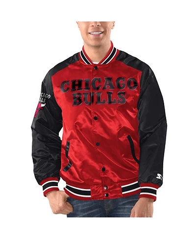 Men's Starter Red, Black Chicago Bulls Renegade Satin Full-Snap Varsity Jacket