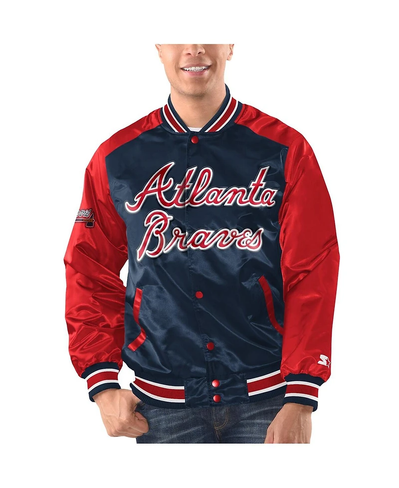Men's Starter Navy, Red Atlanta Braves Varsity Satin Full-Snap Jacket