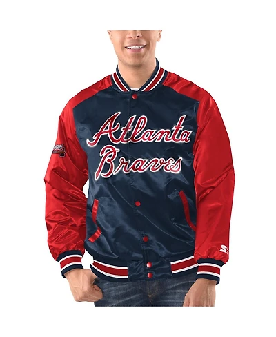 Men's Starter Navy, Red Atlanta Braves Varsity Satin Full-Snap Jacket