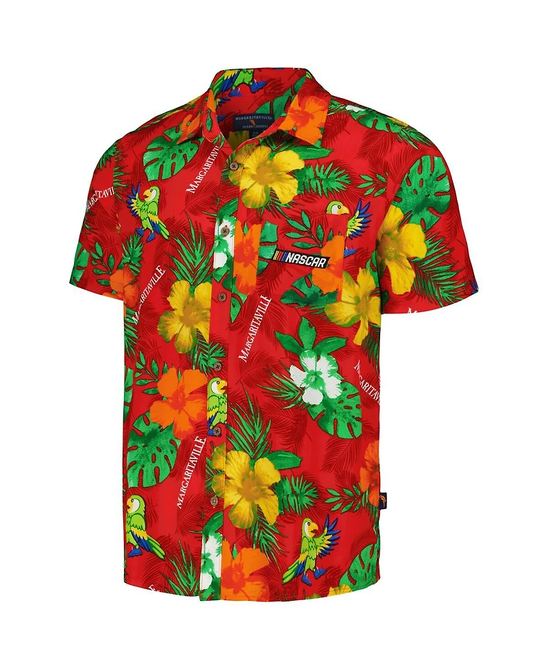 Men's Margaritaville Red Nascar Island Life Floral Party Full-Button Shirt