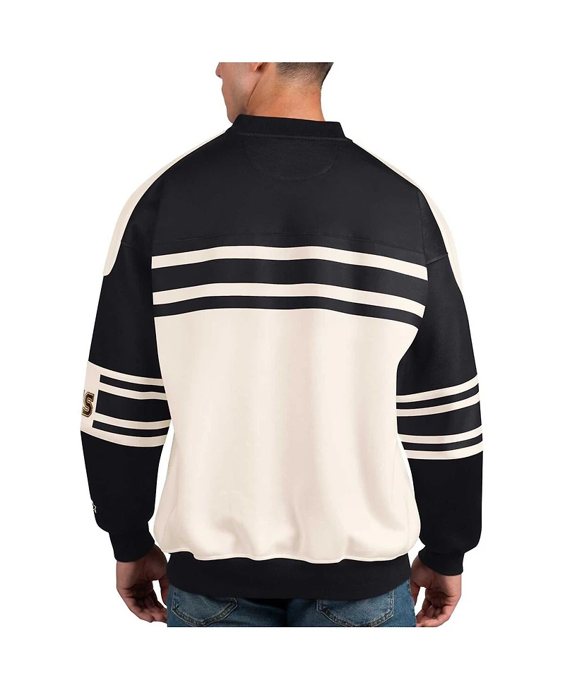 Men's Starter White Boston Bruins Defense Fleece Crewneck Pullover Sweatshirt