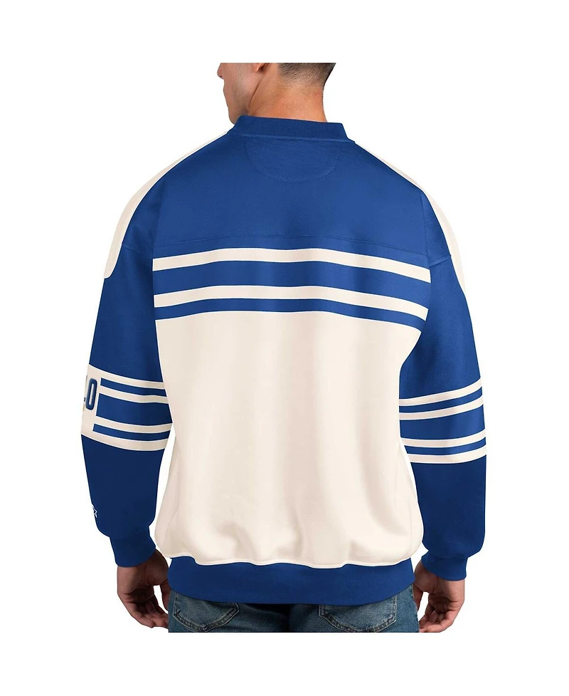 Men's Starter White Buffalo Sabres Defense Fleece Crewneck Pullover Sweatshirt
