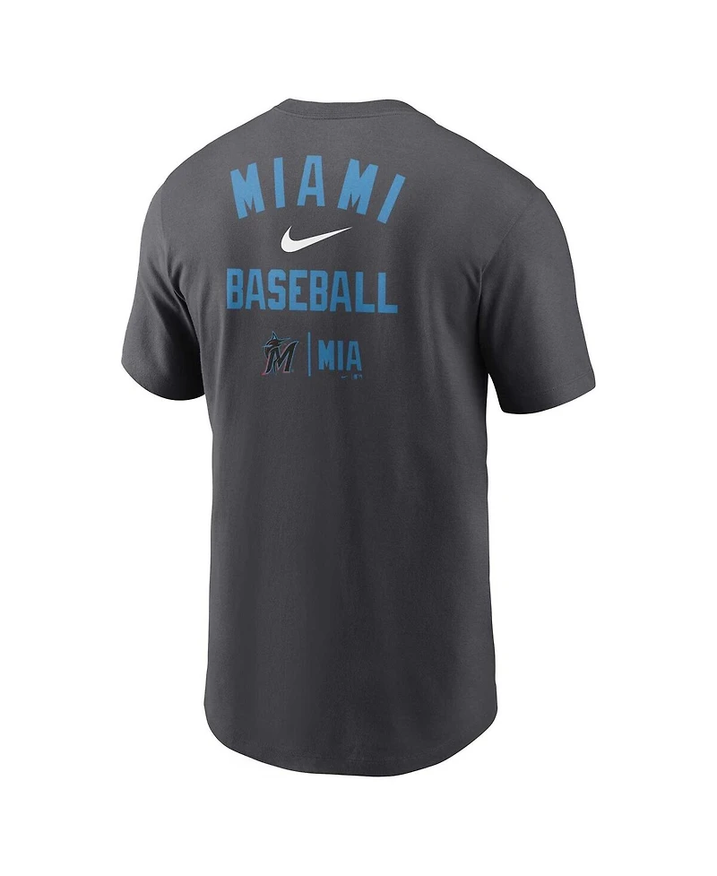 Men's Nike Charcoal Miami Marlins Logo Sketch Bar T-shirt