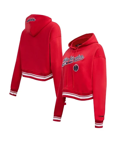 Women's Pro Standard Red Washington Wizards Script Tail Cropped Pullover Hoodie