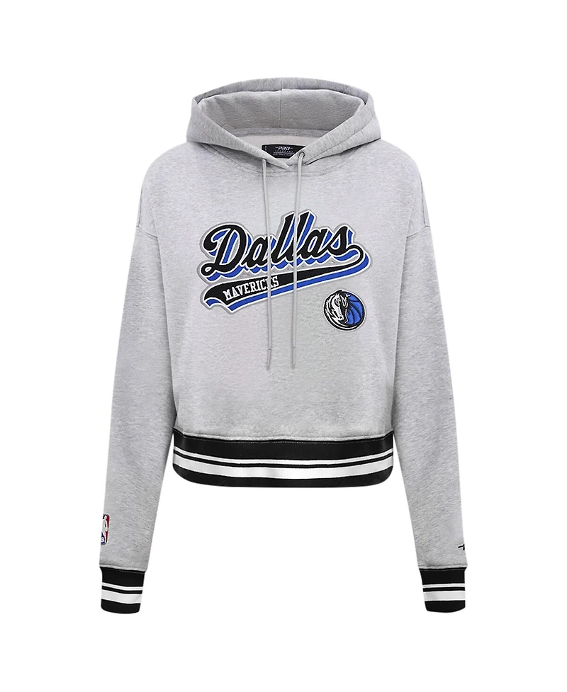 Women's Pro Standard Heather Gray Dallas Mavericks Script Tail Cropped Pullover Hoodie