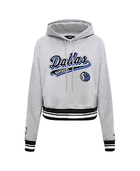 Women's Pro Standard Heather Gray Dallas Mavericks Script Tail Cropped Pullover Hoodie