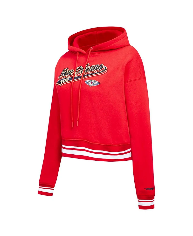 Women's Pro Standard Red New Orleans Pelicans Script Tail Cropped Pullover Hoodie