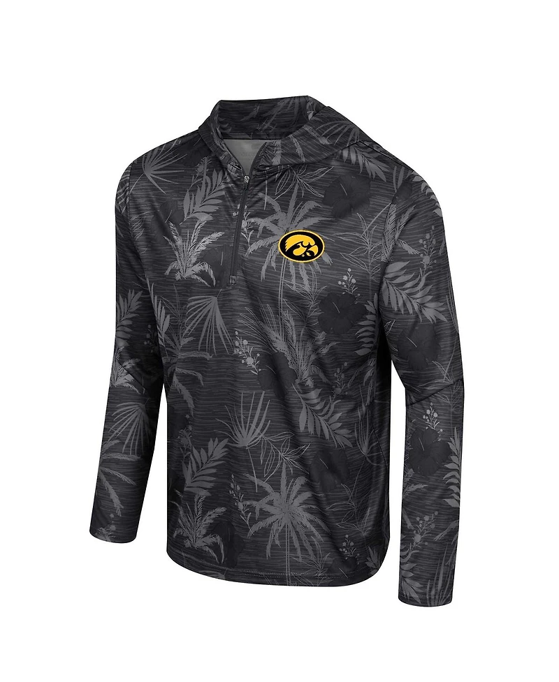 Men's Colosseum Black Iowa Hawkeyes Palms Printed Lightweight Quarter-Zip Hooded Top