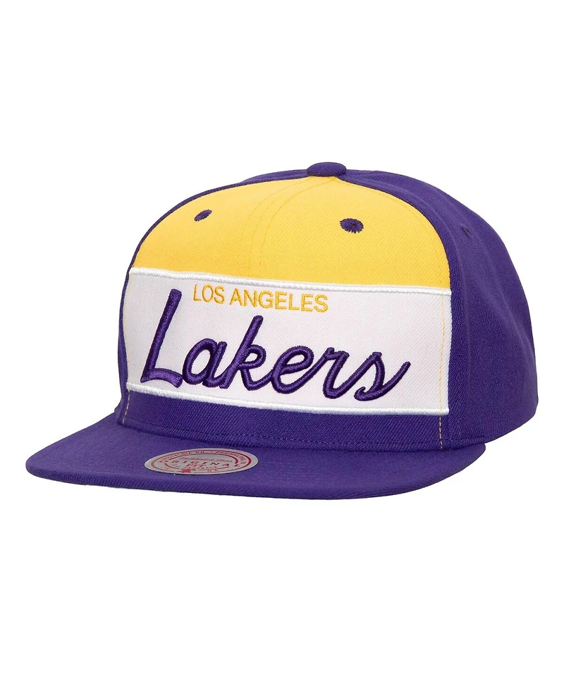 Men's Mitchell & Ness White, Purple Los Angeles Lakers Retro Sport Colorblock Script Snapback Hat