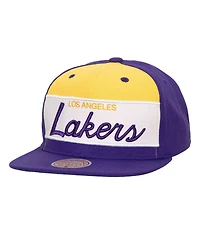 Men's Mitchell & Ness White, Purple Los Angeles Lakers Retro Sport Colorblock Script Snapback Hat