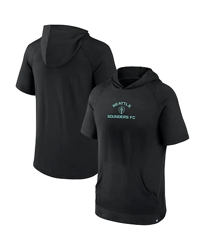 Men's Fanatics Black Seattle Sounders Fc Match Raglan Short Sleeve Pullover Hoodie