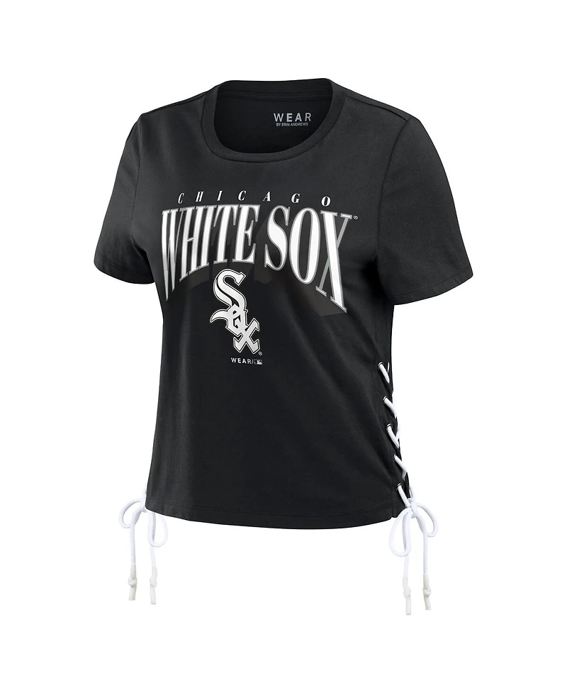 Women's Wear by Erin Andrews Black Chicago White Sox Side Lace-Up Cropped T-shirt
