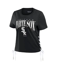 Women's Wear by Erin Andrews Black Chicago White Sox Side Lace-Up Cropped T-shirt