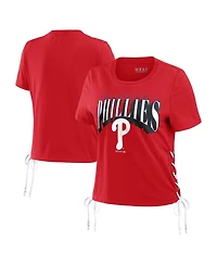 Women's Wear by Erin Andrews Red Philadelphia Phillies Side Lace-Up Cropped T-shirt