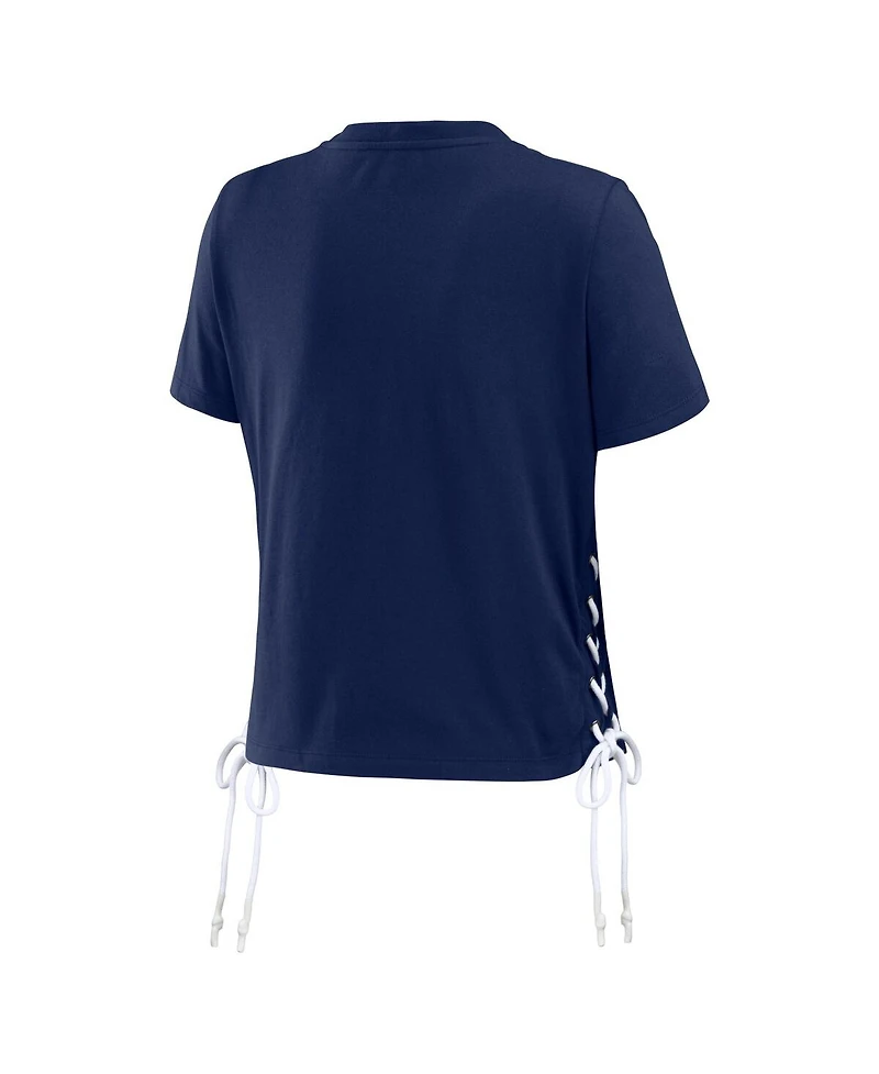 Women's Wear by Erin Andrews Navy Milwaukee Brewers Side Lace-Up Cropped T-shirt
