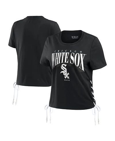 Women's Wear by Erin Andrews Black Chicago White Sox Side Lace-Up Cropped T-shirt