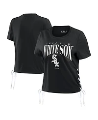 Women's Wear by Erin Andrews Black Chicago White Sox Side Lace-Up Cropped T-shirt