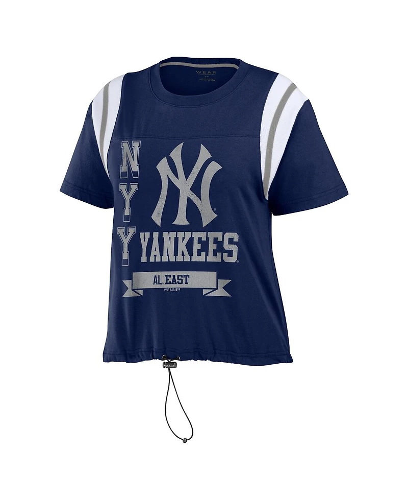 Women's Wear by Erin Andrews Navy Distressed New York Yankees Cinched Colorblock T-shirt