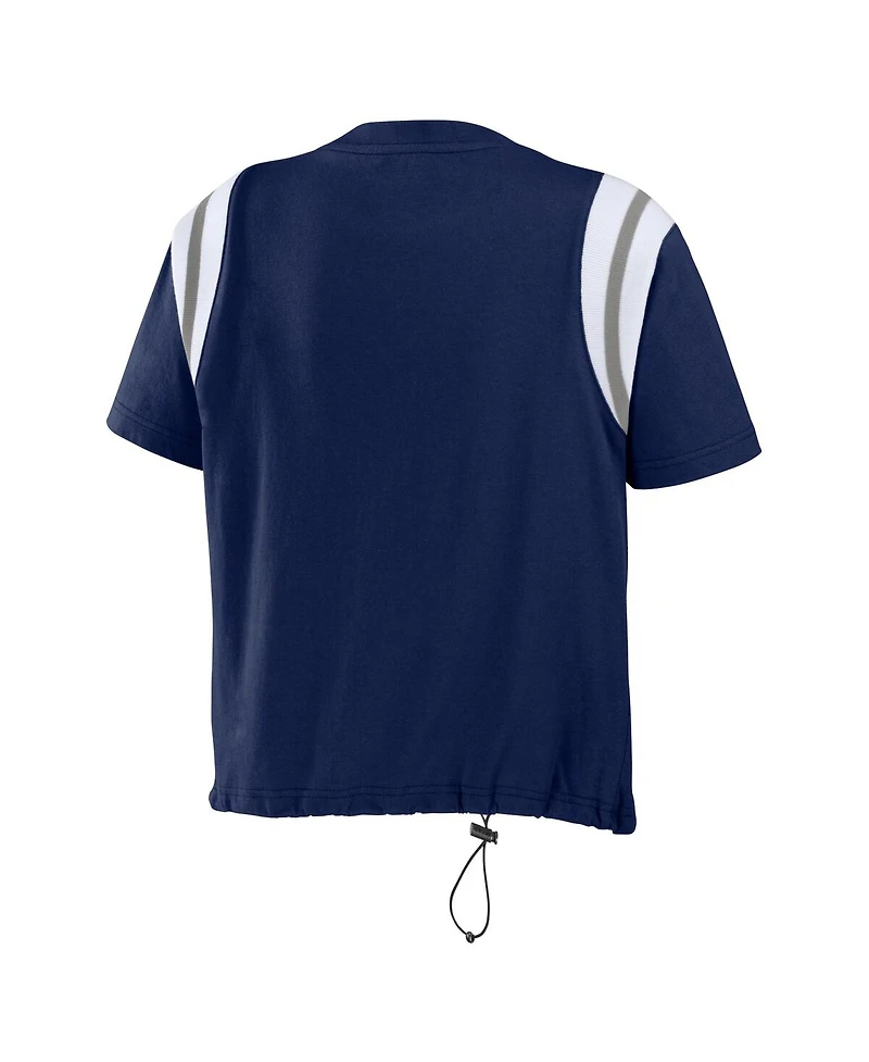Women's Wear by Erin Andrews Navy Distressed New York Yankees Cinched Colorblock T-shirt