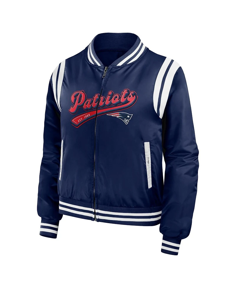 Women's Wear by Erin Andrews Navy New England Patriots Bomber Full-Zip Jacket