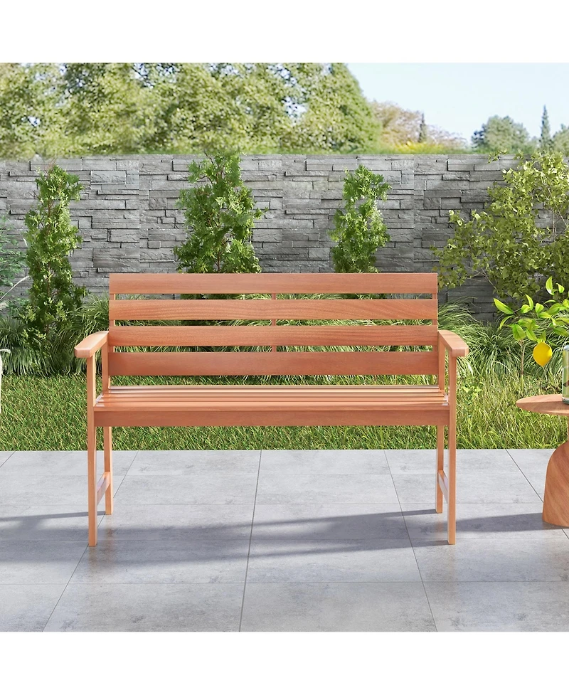 Costway Patio Solid Wood Bench Wood 2-Seat Chair with Slatted Seat & Inclined Backrest