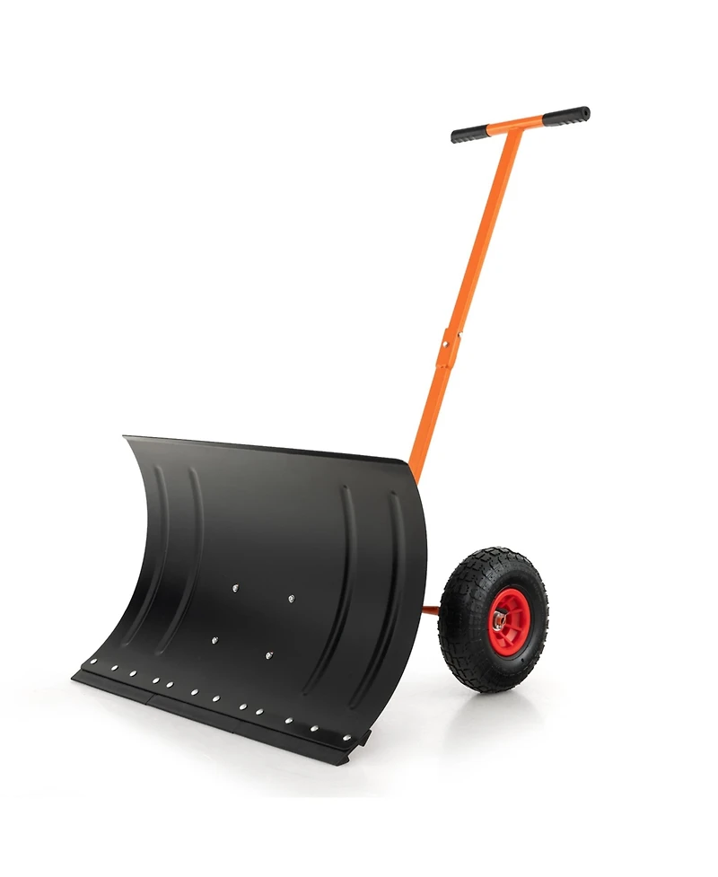 29" Snow Shovel Heavy-Duty Metal Adjustable Angle & Height Snow Clear with Wheels