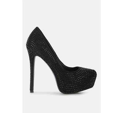 clarisse diamante faux suede high heeled pumps
