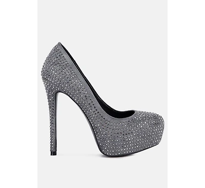 clarisse diamante faux suede high heeled pumps