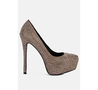 clarisse diamante faux suede high heeled pumps