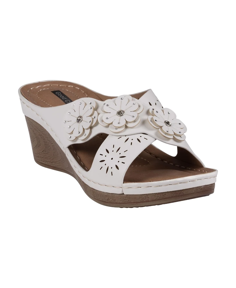 Gc Shoes Women's Miller Cross Strap Flower Slip-On Wedge Sandals