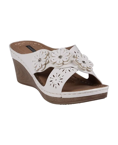 Gc Shoes Women's Miller Cross Strap Flower Slip-On Wedge Sandals